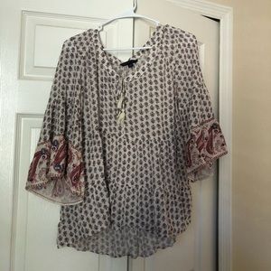 American Eagle Boho Tassel Printed Top